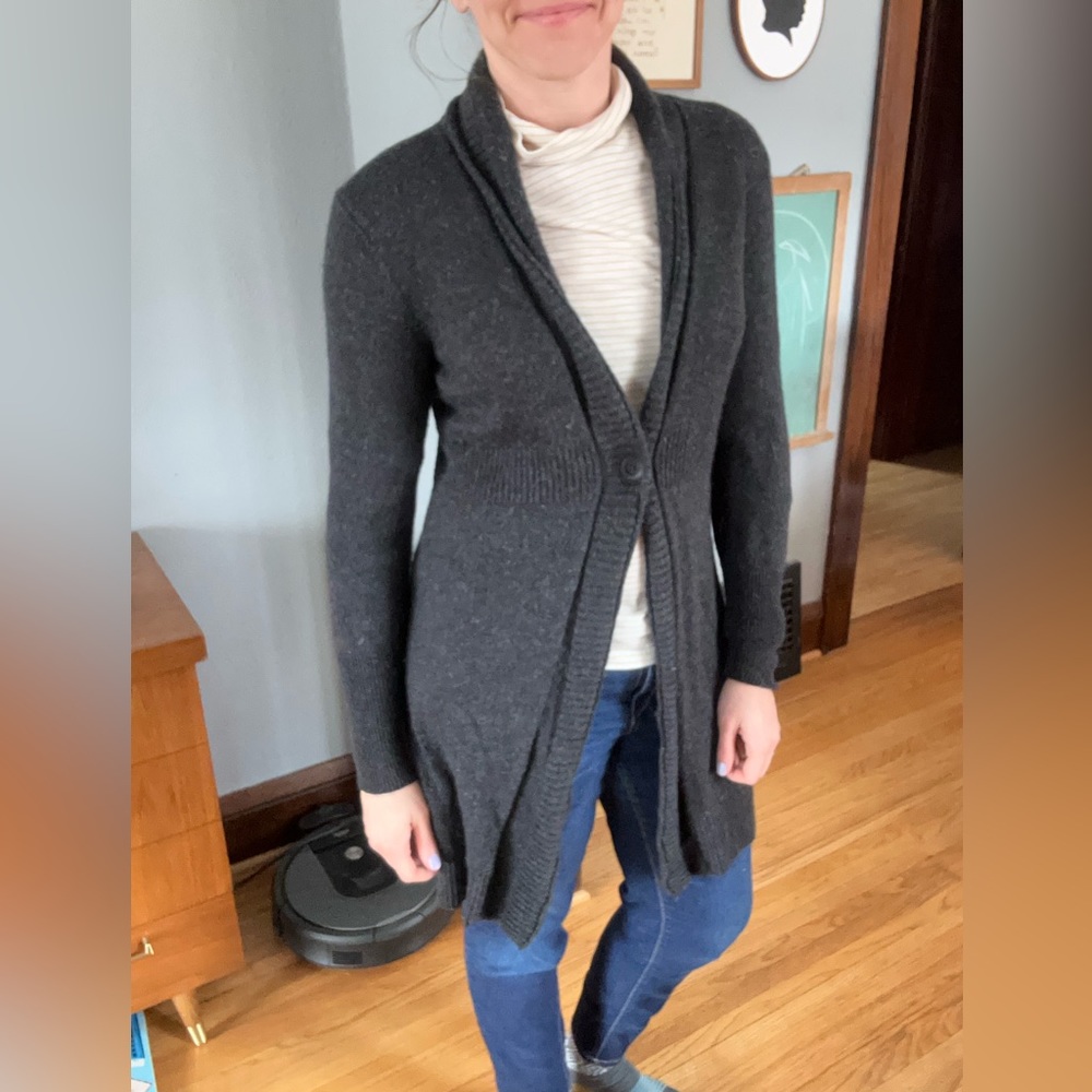Eileen Fisher size small, 100% merino wool charcoal grey cardigan